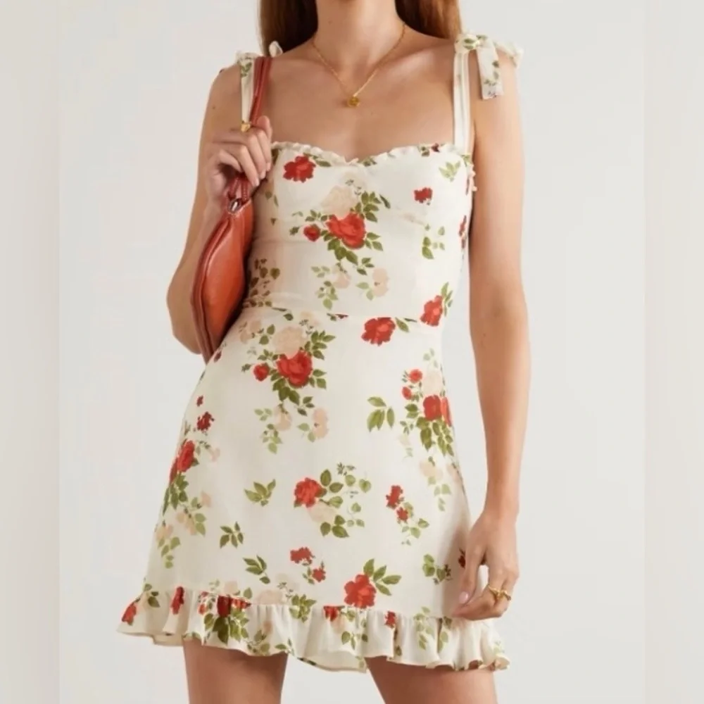 Reformation Floral Tie Strap Ruffle Christine Dress In Maureen - Size 12 - Picture 1 of 8